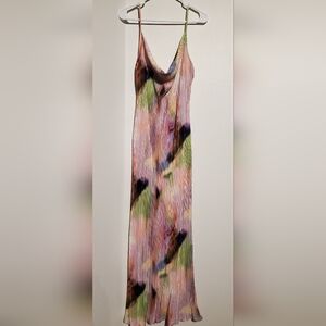 310◼️MULTI WATERCOLOR PLISSEE STRAP MAXI DRESS